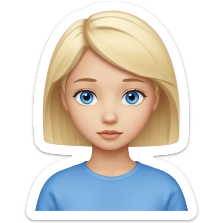 a girl light skin with blue eyes, blonde short hair and pretty sticker