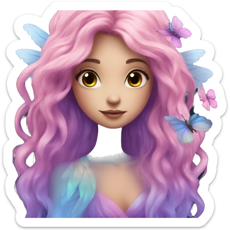 Beautiful, flower, fairy, pink, blue, purple, long hair, big wings sticker