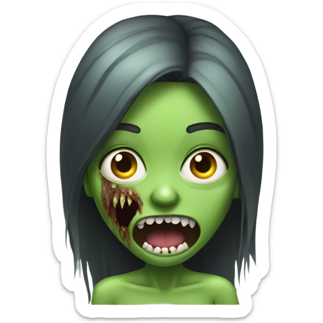 Green Zombie brunette long hair girl with mouth open horror  sticker