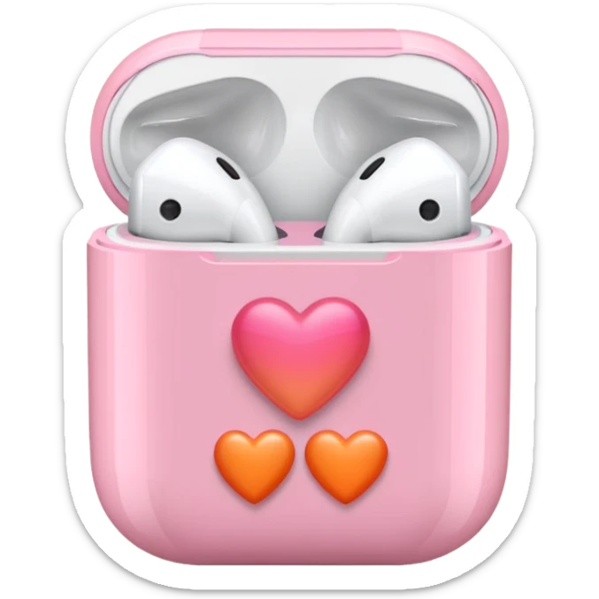 an airpods case filled with two pink and orange hearts instead of headphones sticker