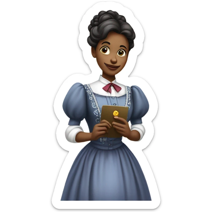 galora waitress Victorian dress elegant full body, holding big credit card sticker