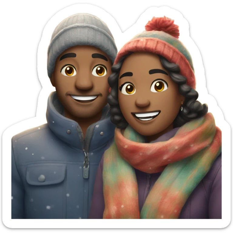 smiling couple indoors with jewelry in the snow during Christmas  sticker