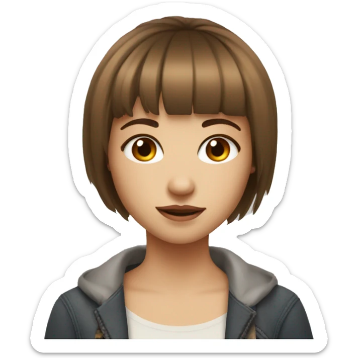 pretty girl with short brown hair and bangs with hazel eyes light skin sticker