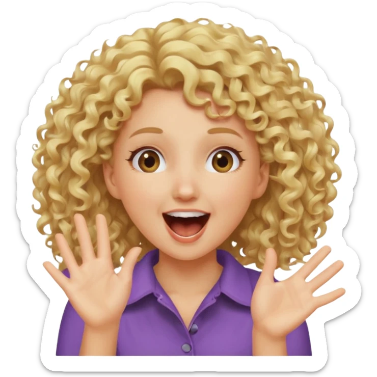 Emoji di ragazza bionda riccia che urla felice e mette una mano ben aperta in faccia davanti gli occhi sticker