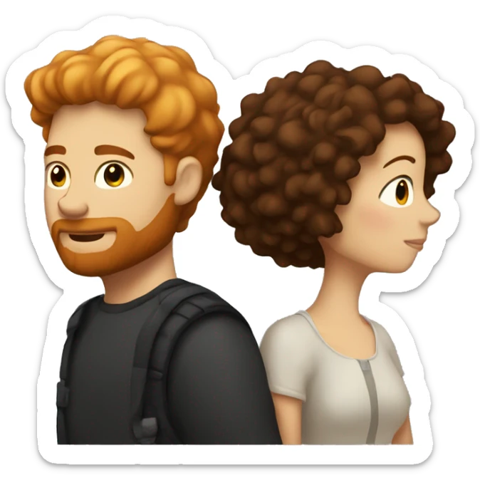  guy with ginger beard hugging dark brunette girl with frizzy short hair sticker