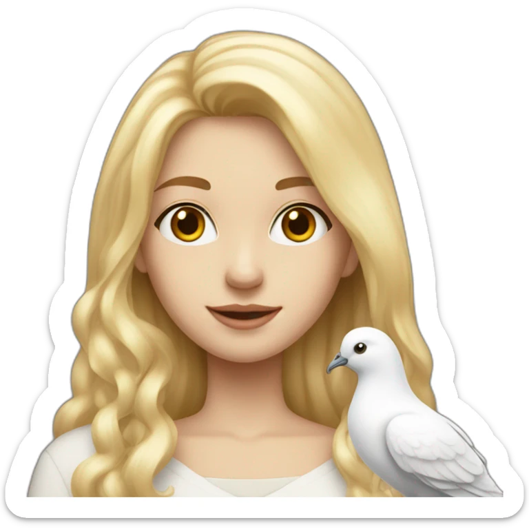 Blonde girl with long hair with white pigeon on the shoulder  sticker