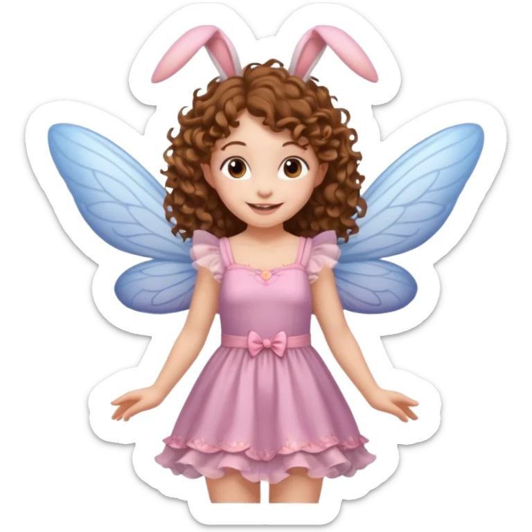 a flying fairy with wings and with bunny ears and brown curly hairs sticker