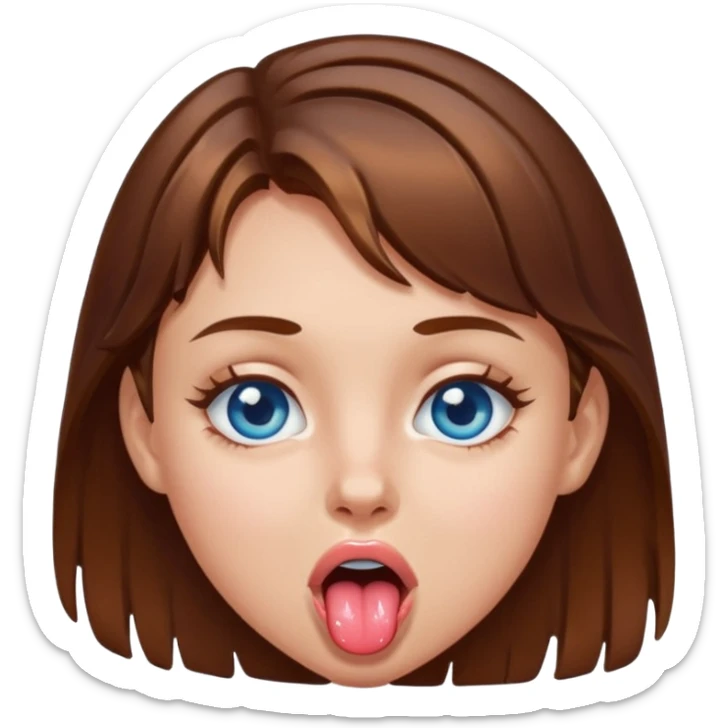 Girl with brown hair, blue eyes, a wet face and her tongue out sticker