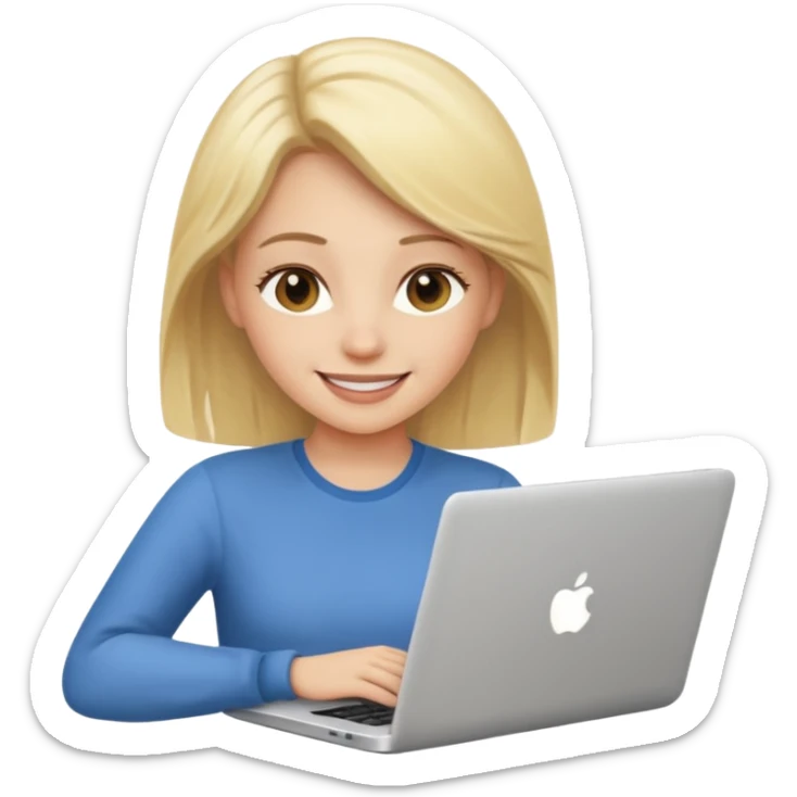 create an emoji of a woman working on her laptop. She is blond and young. sticker
