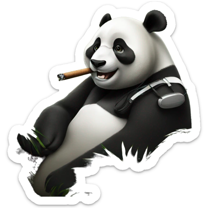 Panda listening to headphones smoking a cigar in the jungle sticker