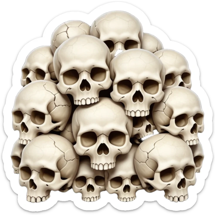 Piles of Skulls, seamless, top down perspective, in the style of gritty realism sticker