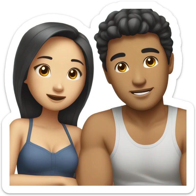 asian girl laying on the beach with american boyfriend sticker