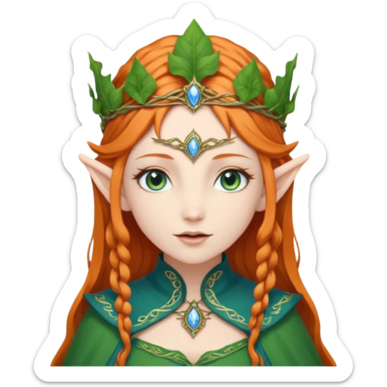 Hyper realistic green ivy forest elf mage fairy queen pale skin blue-eyed ginger hair sticker
