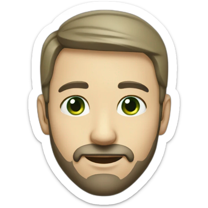 Male, thin face, 10 cm long beard reaching up to the nose, protruding ears, green eyes, short hair. sticker