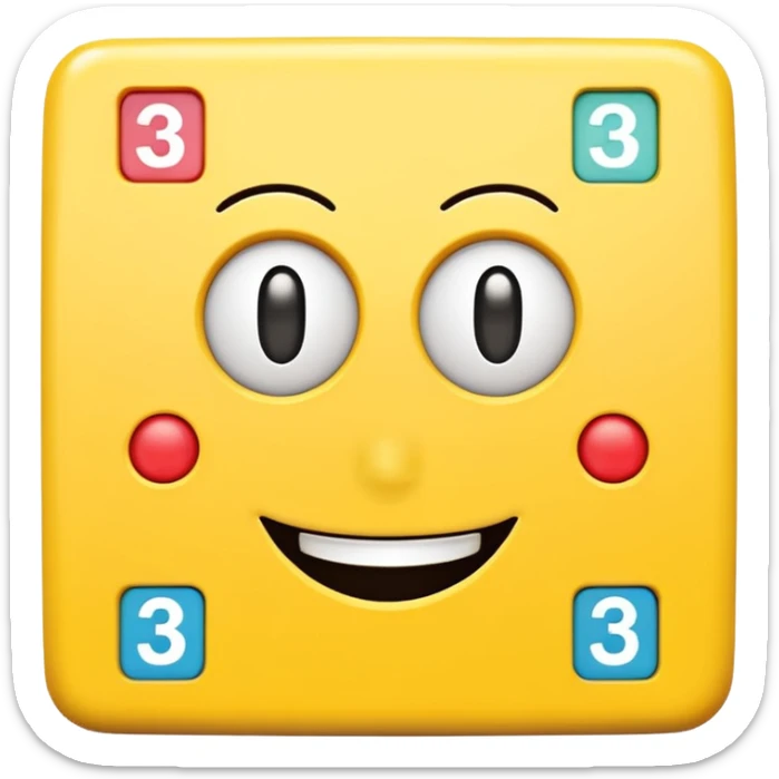 Yellow square shaped character with a means it's numberblocks three sticker