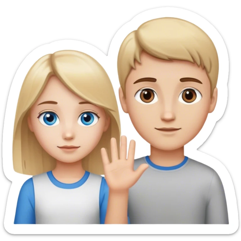 blond girl with blue eyes hand in hand with boy with brown eyes and brown hair sticker