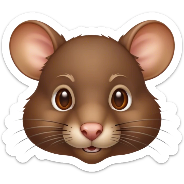 Cinematic Noble Brown Rat Portrait Emoji, Poised and alert, with a sleek, agile build and a smooth, well-groomed coat of warm brown fur, beady, determined eyes, Simplified yet sharp and sophisticated features, highly detailed, glowing with a soft, dignified glow, high shine, intelligent and resourceful, stylized with an air of urban savvy, focused and attentive, soft glowing outline, capturing the essence of a watchful and confident rat that feels as though it could scurry out of the screen with effortless authority! sticker