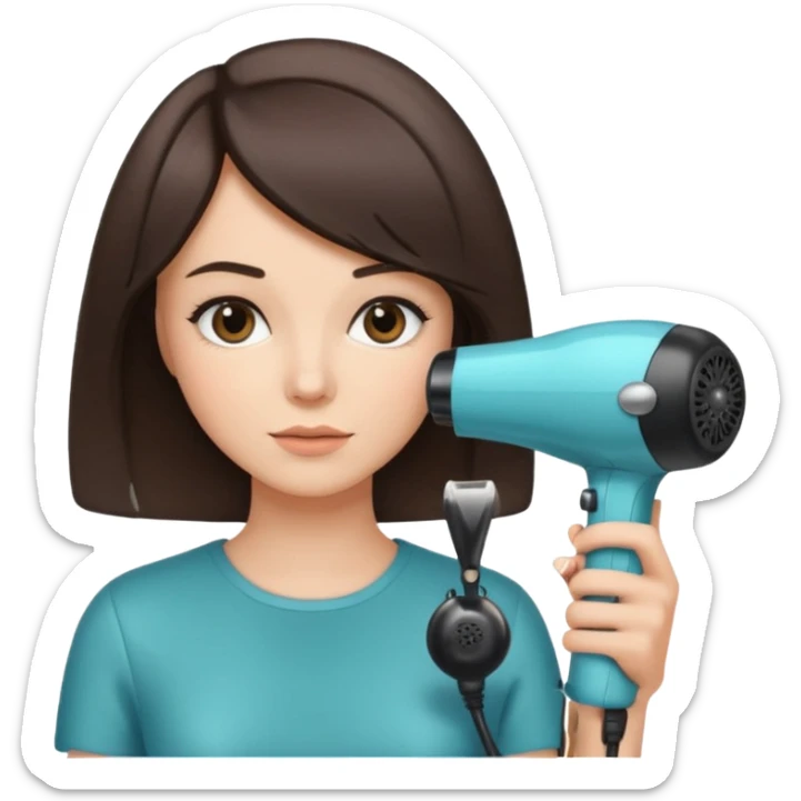 brunette bob girl hair stylist holding a hair dryer sticker