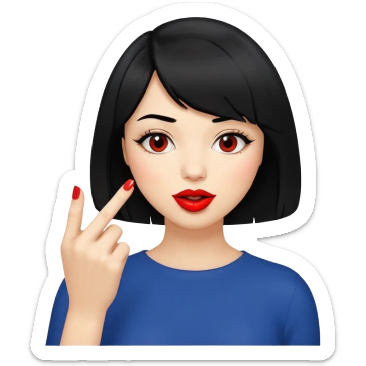 Chicas con pelo negro y corte bob haciendo que se muerde el dedo de manera picara sticker