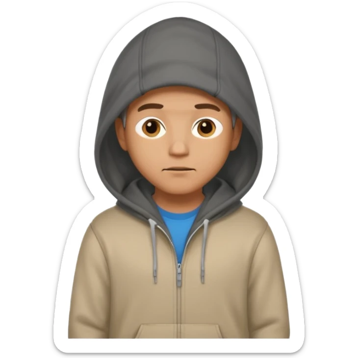 male memoji, man in hoodie with hands in pockets, neutral face, looking away, mysterious casual vibe sticker