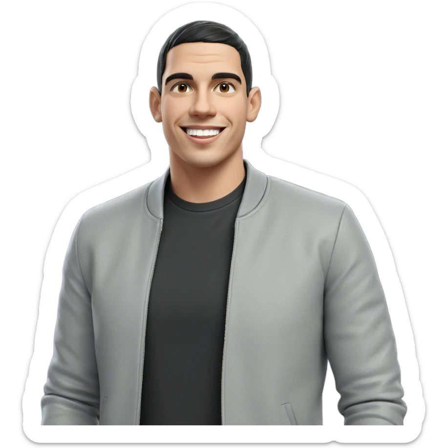 smiling boy in grey jacket sticker