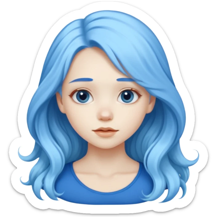 A beautiful albino girl with blue hair and white silky long wavy hair sticker