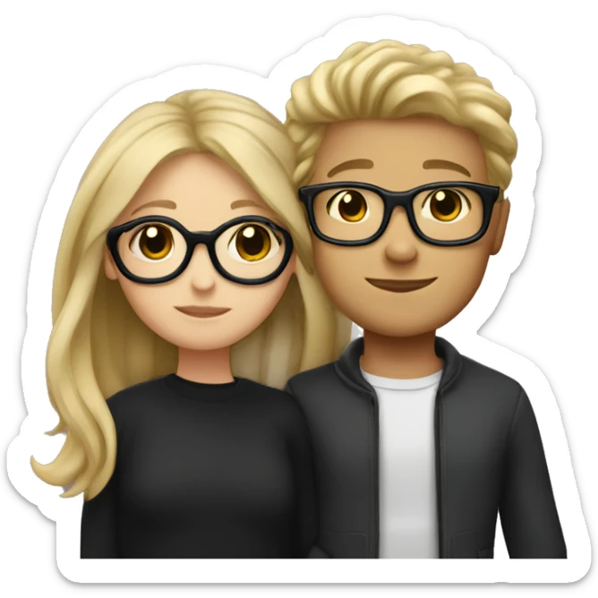 a boy with dark blonde locks and black glases hugging a girl with long blond hair and black glases  sticker