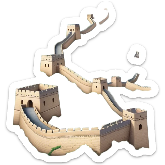 Cinematic Realistic Great Wall of China Landmark Emoji, depicted as ancient fortifications winding across majestic mountains, rendered with intricate detail and dramatic lighting. sticker