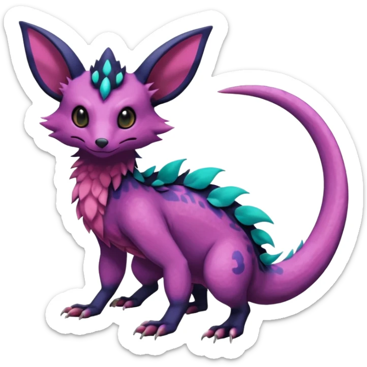 Rare epic aesthetic colorful Salandit-Noibat-Eevee-Genet-species-Fakemon-hybrid-creature, with markings, full body sticker