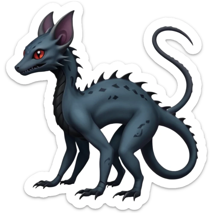 Futuristic Black Dark Abyssal Ethereal Modern Amaura-Salandit-Bayleaf-Noibat-Abyss-Lykoi-Fakémon-creature-hybrid Full Body sticker