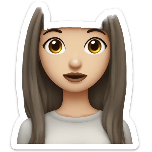girl pretty, pale medium length  hair dark brunette with hair layers, bangs, big hazel eyes, big lips, small nose, nose nostril piercing, three ear piercings sticker