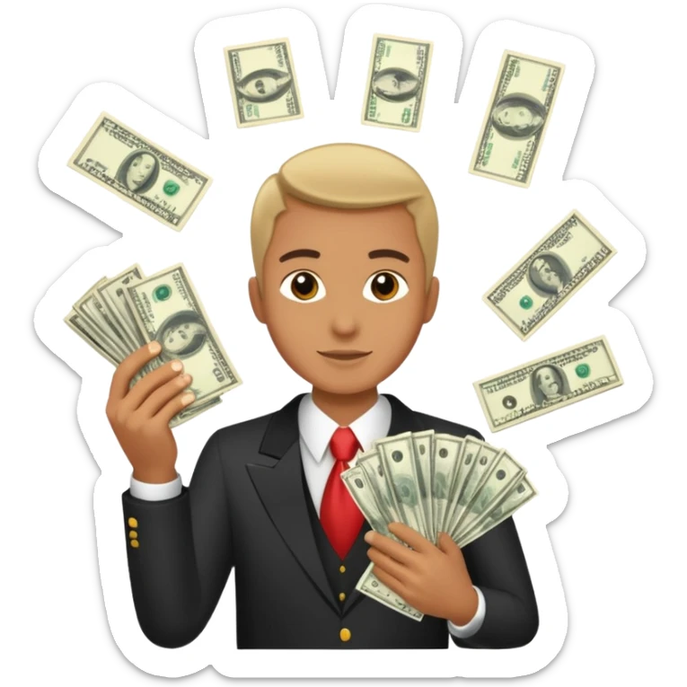 Add more cash flying around, bundles of US dollars, casino winnings vibe, lucky flight, jackpot feeling sticker