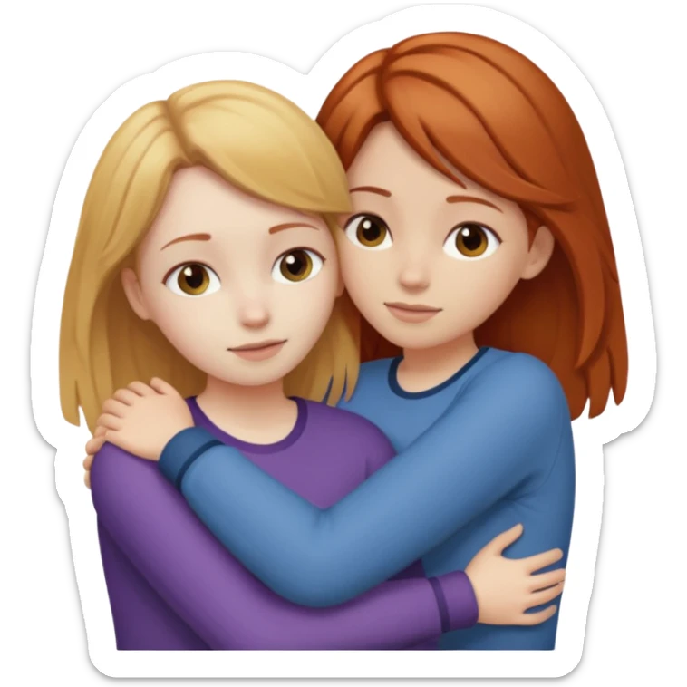 two girls who hug eachother. one has auburn hair and very pale skin, other has medium skin and blonde hair sticker