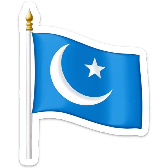 Emoji-style East Turkistan flag, bright sky-blue background, small white crescent and star in top-left corner, simple and flat, like a tiny icon.”
 sticker