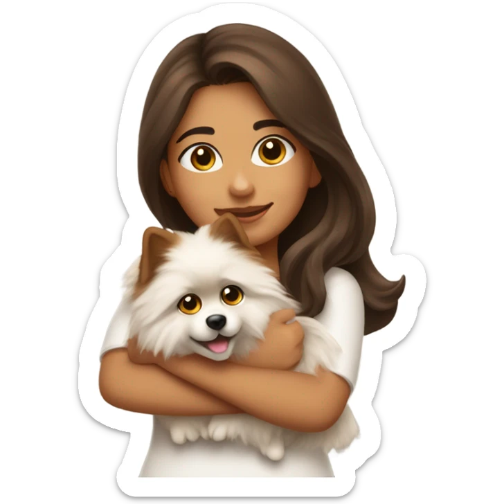 pretty girl brown long hair latina makeup hugging a spitz alemão sticker