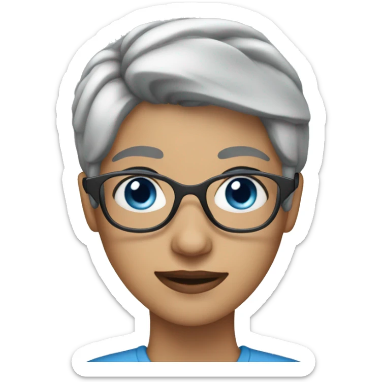 Woman with short gray hair, blue eyes and blue rimed glasses  sticker