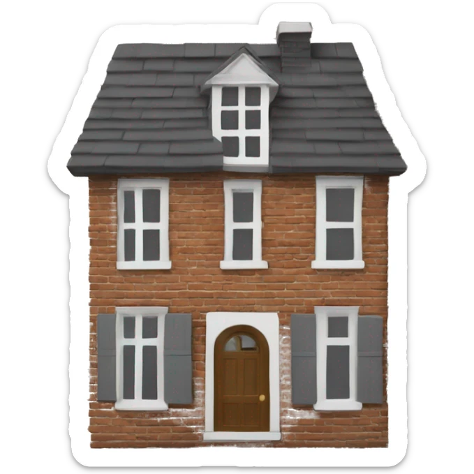 house made of bricks, with dark grey windows and roof. there is a tree next to it sticker