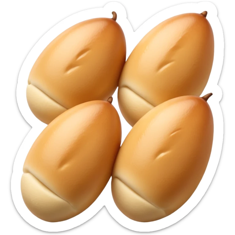 four plump smooth quenelles in a neat row, pale golden-beige, no plate or extras, soft lighting, subtle shadows, emoji scale sticker