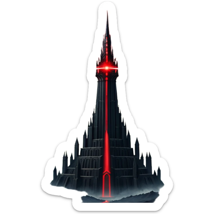 Barad Dúr from Lord of the Rings, Dark, giant Tower, with red laser beams shooting into the sky sticker