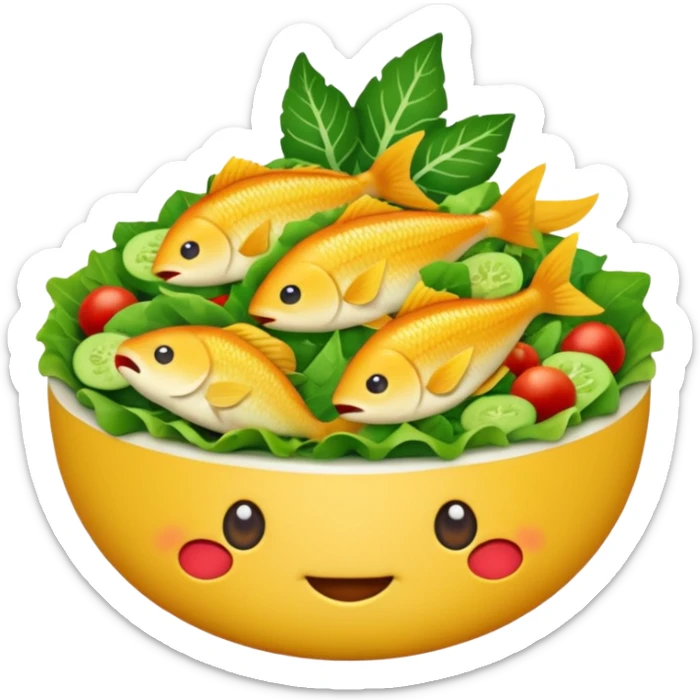 buatkan emoji salad namun berbentuk ikan 🐟 yang chubby untuk discord emoji tentang mancing sticker