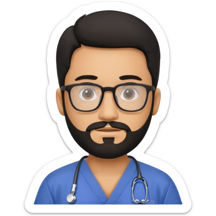 male with a scrubs and blanck hair and tan skin and beard and glasses sticker
