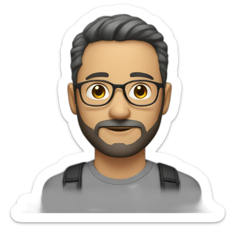 a white man with a light stubble and long black silverish hair and golden rimmed round glasses sticker