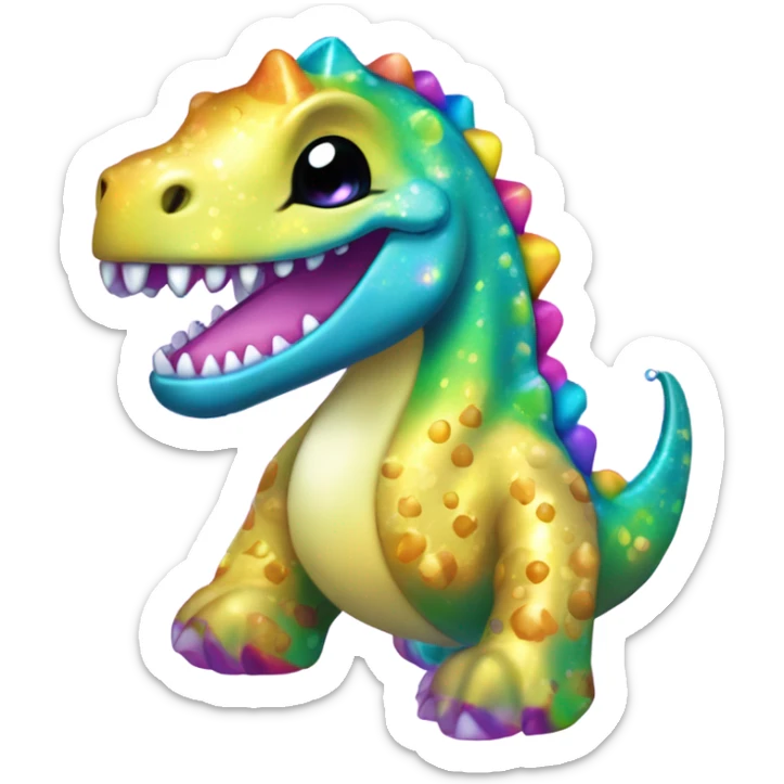 Lisa frank glitter pretty water dinosaur with fins and pearls sticker