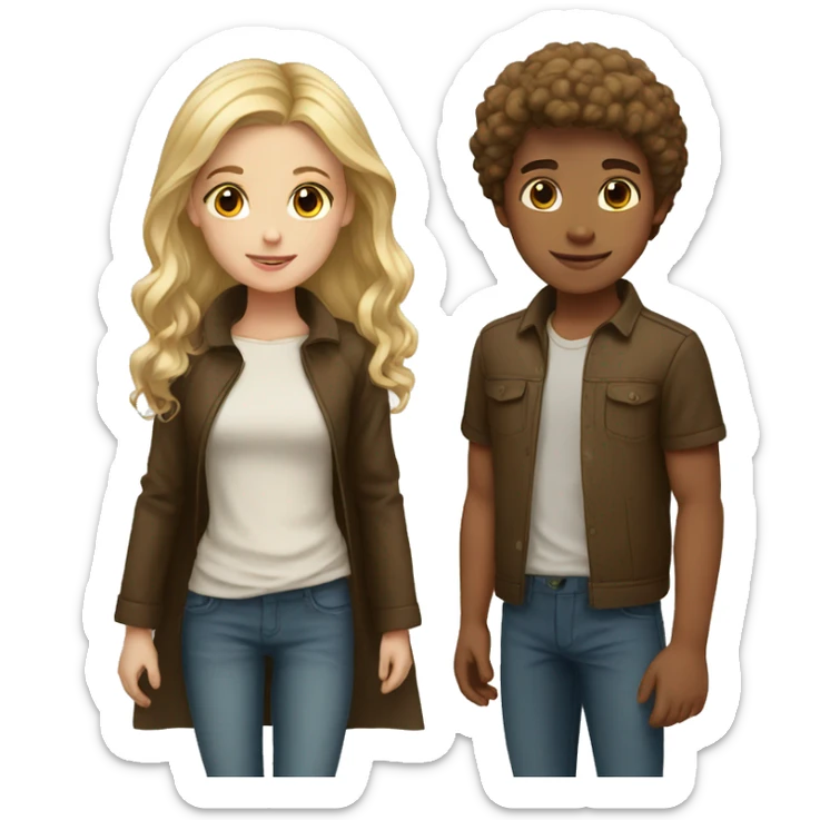 boy with blonde hair with girl with brown hair sticker