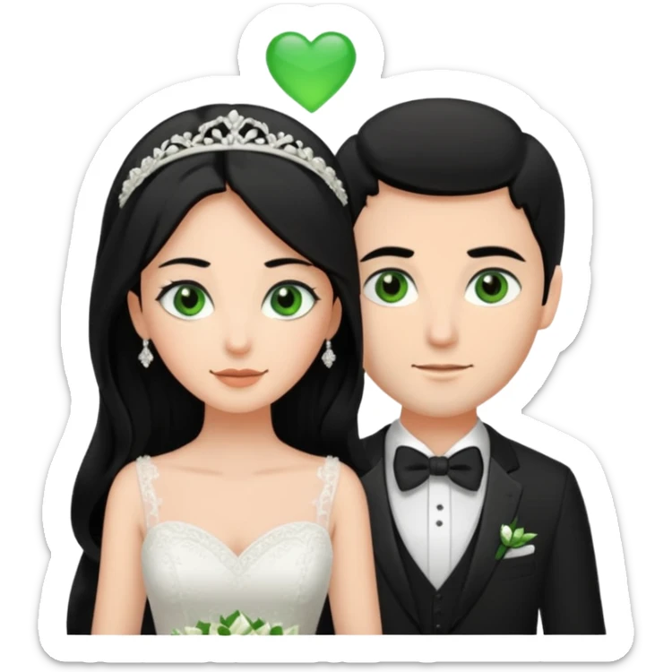 Black hair brown eyes bride. Brown hair green eyes groom.  sticker