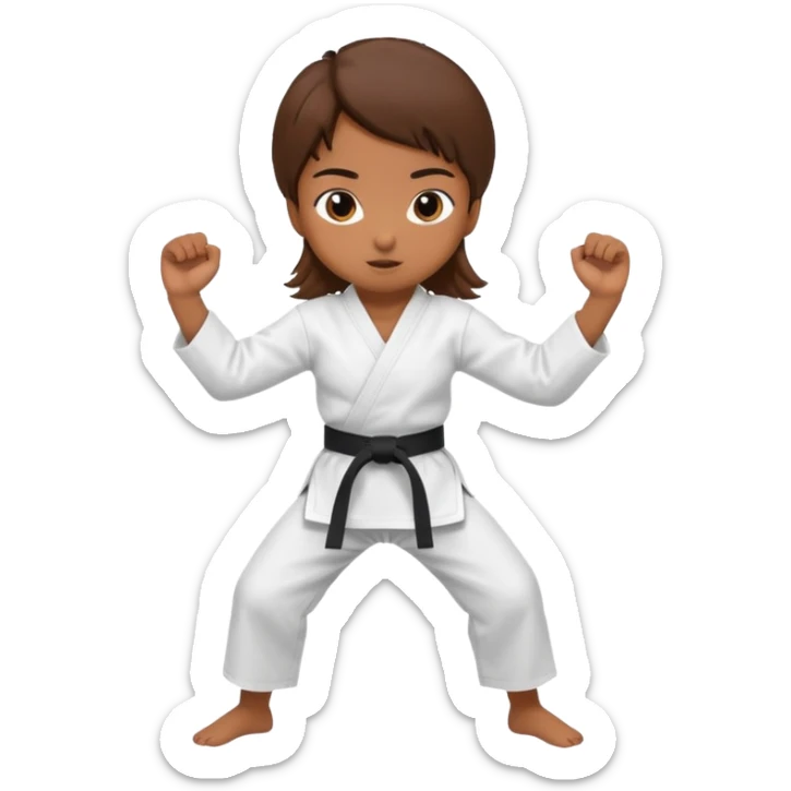 Ragazza castana che pratica karate, ha la cintura nera ed io tradizionale kimono bianco del karate, tira un calcio laterale oppure un pugno oppure è in posizione di guardia sticker