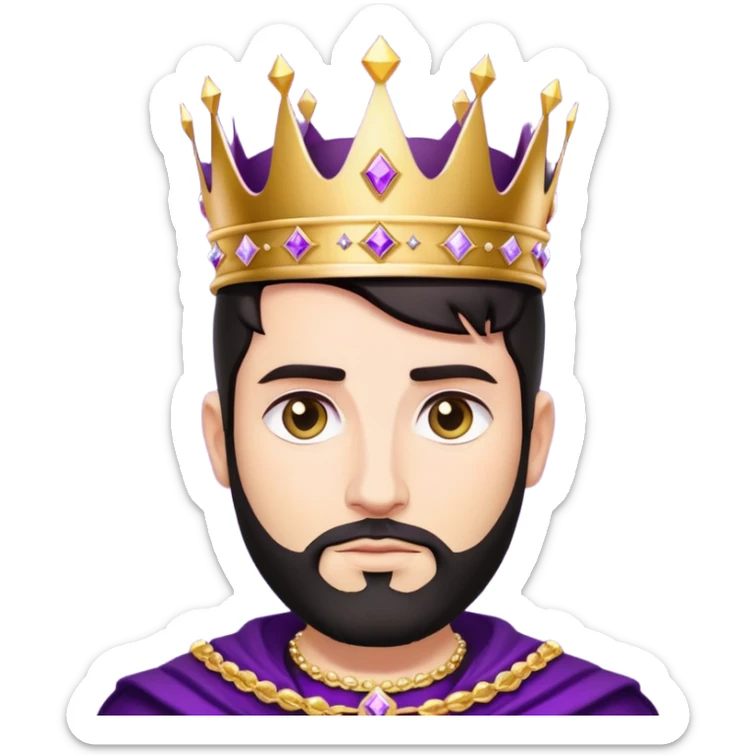White King, dark hair, short beard, golden crown, black clothes, purple diamonds  sticker