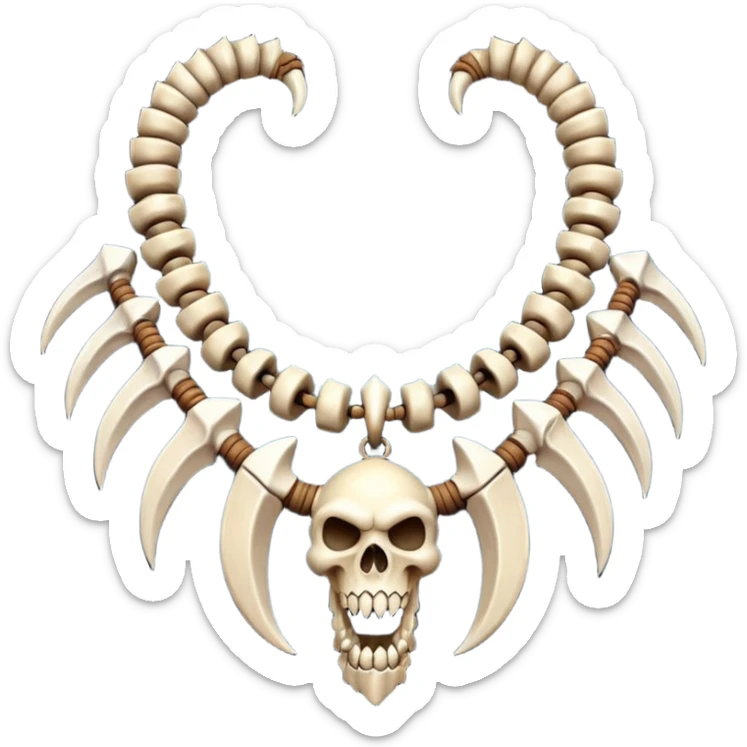 barbarian necklace object icon, necklace made of bones and fangs, rugged tribal jewelry, 3D cartoon, mobile game icon style, centered, clean background, no text, no watermark sticker