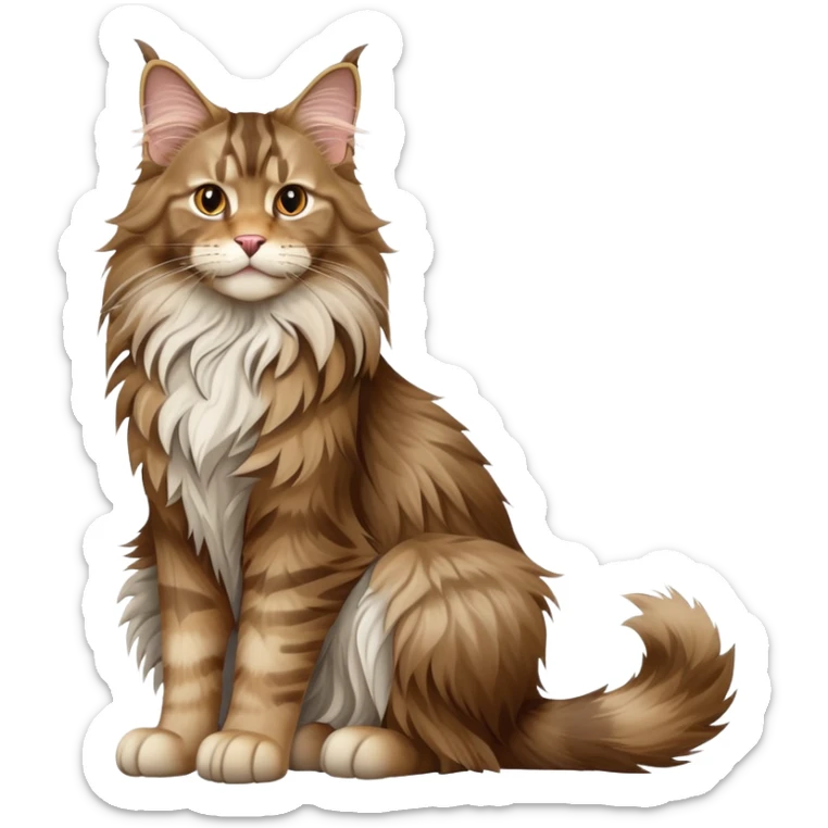 cinematic-[maine coon cat]-realistic-full-body-sitting-emoji,-tail-curled-playfully-around-its-paws,-head-tilted-dramatically,-scruffy-[maine coon]-fur,-simplified-yet-realistic-focused-features,-highly-detailed,-glowing-with-an-almost-sarcastic-glow sticker