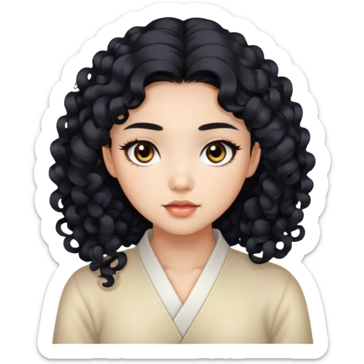 Beautiful girl,Black hair,curls，long hair,Black eyes,Chinese but i only want the face  sticker